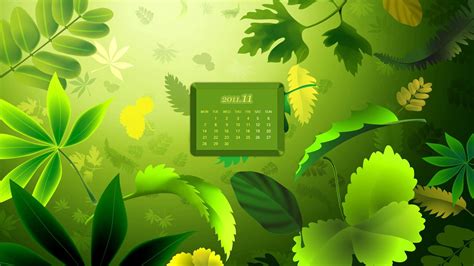 緑の葉 2011年11月 Calendarデスクトップ壁紙プレビュー