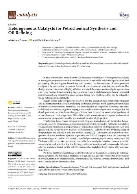 Pdf Heterogeneous Catalysts For Petrochemical Synthesis And Oil Refining