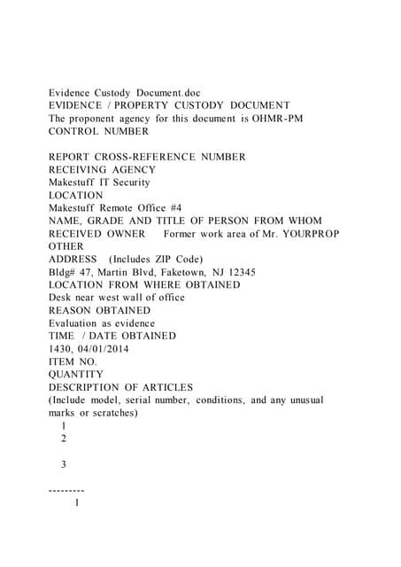 Evidence Custody Documentdocevidence Property Custody Docum