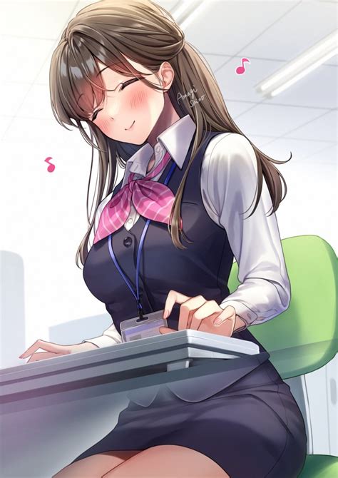 Amagi Shino Receptionist Girl Amagi Shino Original Commentary Request Highres 1girl