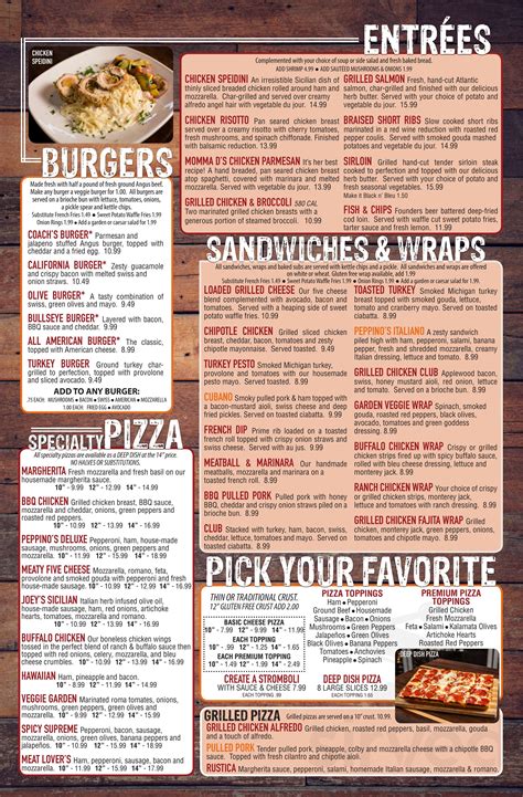 Peppinos Sports Grille And Pizzeria Menu In Kentwood Michigan Usa