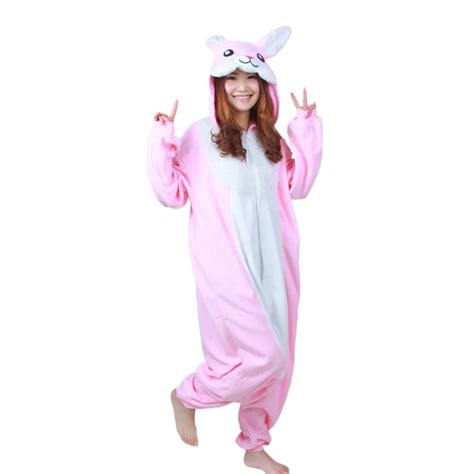 Fleece Long Ears Cute Pink Bunny Rabbit Onesies Pajamas Pyjamas Costume