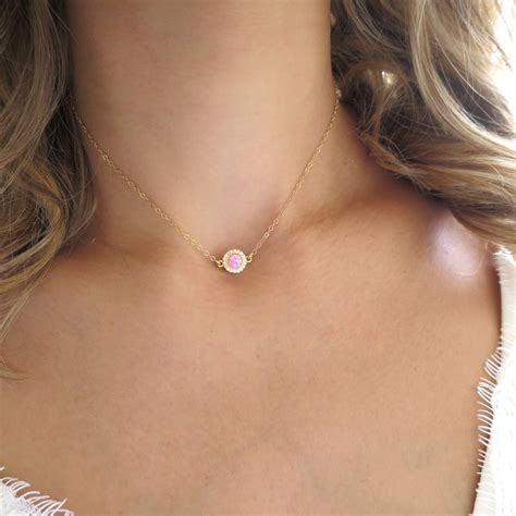 Gold Diamond Pink Opal Necklace