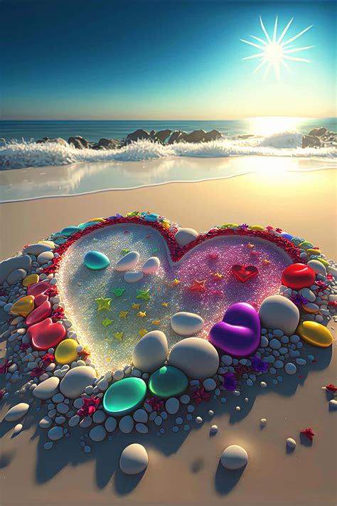 Download Romantic Beach Sunset With Heart In The Sand Wallpaper