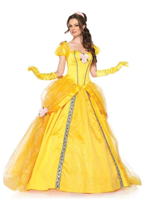Women S Disney Princess Belle Ball Gown Deluxe Adult Halloween Costume Dress New Ebay