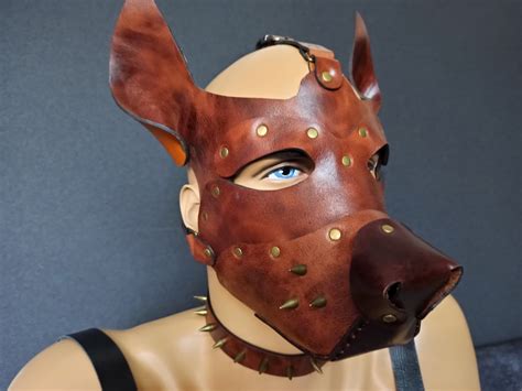 Brown Leather Dog Mask Fetish Party Mask Bdsm Mask Dog Hood Etsy