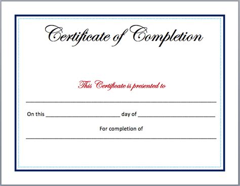 Blank Certificate Of Completion