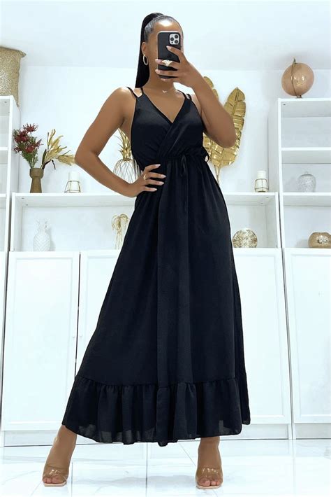 Black Cross Back Strap Maxi Wrap Dress