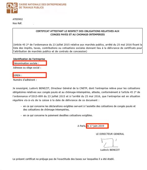 Certificat Attestant Le Respect Des Obligations Relatives Aux Cong S Pay S Et Au Ch Mage