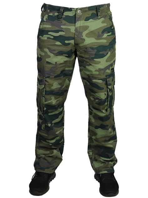 New Mens Kam Camo Cargo Pants Camouflage Trouser Dark Green Regular