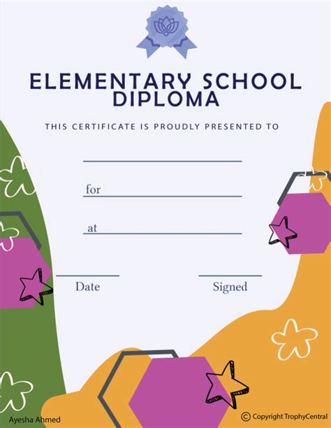 Free Elementary School Diploma Certificate Template Trophycentral