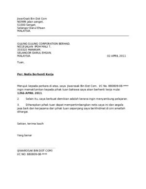 Notis sebulan bahasa inggeris (resignation letter template). Surat Berhenti Ahli Koperasi - Download Documents