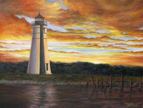 Lighthouse Painting Lighthouse Sunset By Judy Merrell Sunset