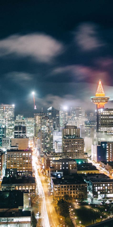 Canada City Night Cityscape Vancouver 1080x2160 Wallpaper