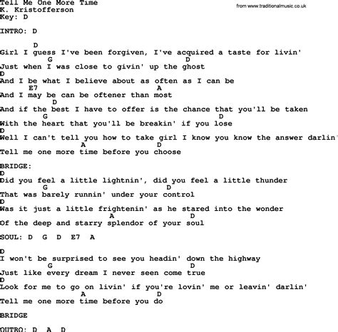 Kris Kristofferson Song Tell Me One More Time Lyrics And Chords