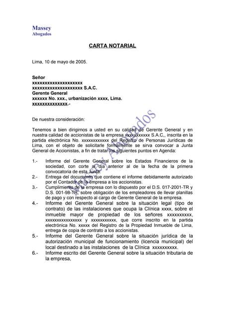 Modelo De Carta Notarial De Pedido De Junta De Accionistas Pdf