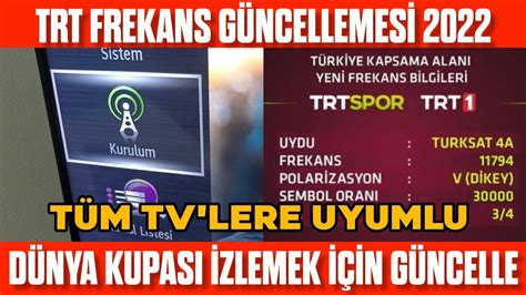 2022 TRT Frekans Güncelleme TÜM TV LER Dünya Kupası için TRT frekans