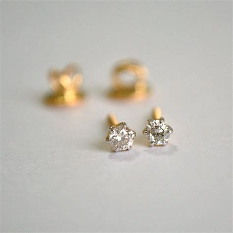 Tiny Solitaire Studs Small Diamond Screwback Earrings Baby Etsy
