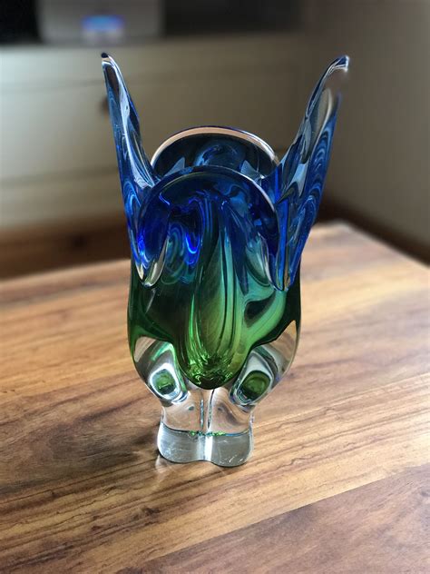 Chribska Designed By Josef Hospodka Czech Art Glass Bohemian Cats Head Blue And Green Art Of
