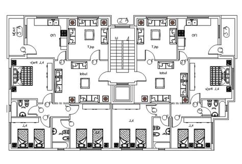 3 Bhk Spacious Apartment Floor Plan Dwg File Cadbull
