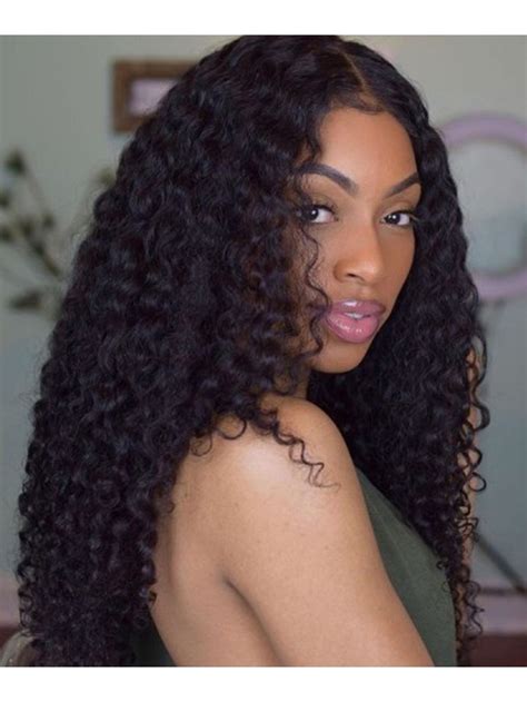popular black 18 inch deep curly lace front human hair wigs long wigs lace front wigs african