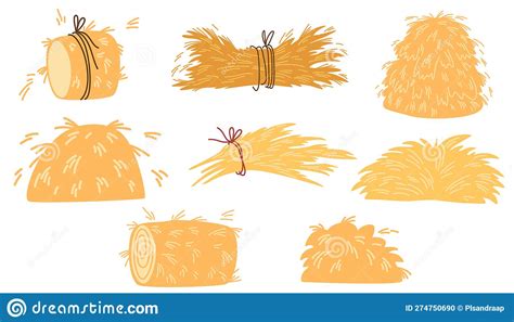 Cartoon Hay Bale Straw Isolated Farmers Agriculture Elements Yellow