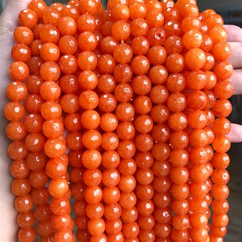 Mm Natural Faceted Orange Jades Chalcedony Stone Beads Round