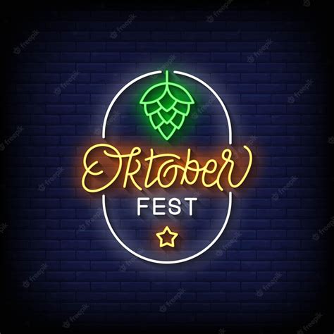 Premium Vector Neon Sign Oktober Festival With Brick Wall Background