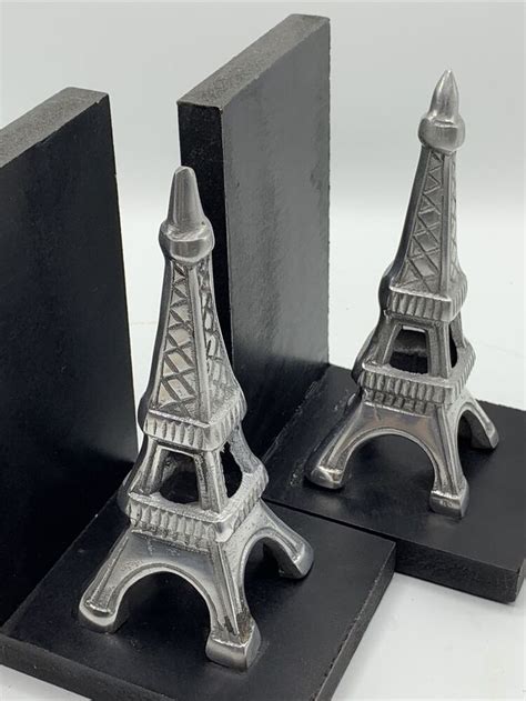 Pair Vintage Paris Eiffel Tower Bookends Silver Black Beautiful Detail