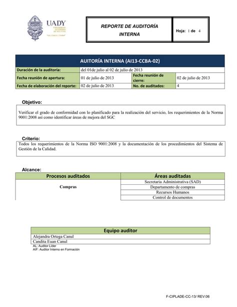 Reporte De La Auditoria Interna Ai13 Ccba 02
