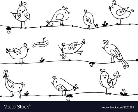 Set Of Cute Birds In Royalty Free Vector Image Bird Drawings Doodle