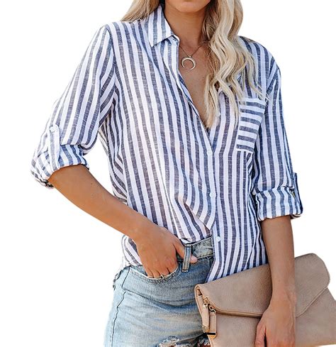 US 17 99 R Vivimos Women S Fall Cotton Long Sleeves Roll Up Striped