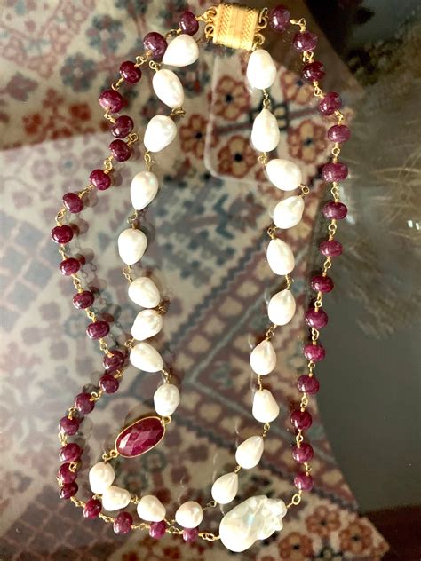 Pearl And Ruby Double Layer Necklace
