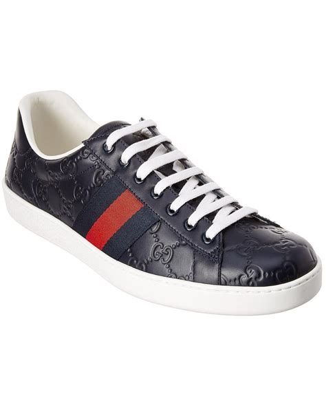 Gucci Ace Signature Leather Sneaker In Blue For Men Lyst