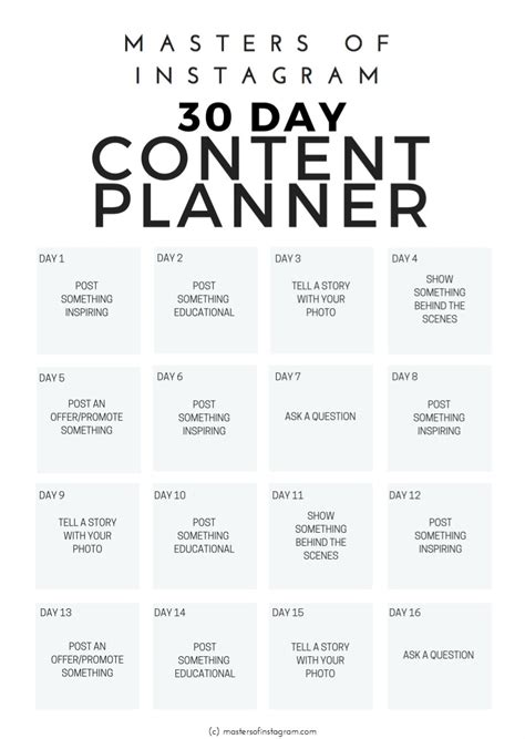 30 Day Instagram Content Planner Instagram Templates Creative Market