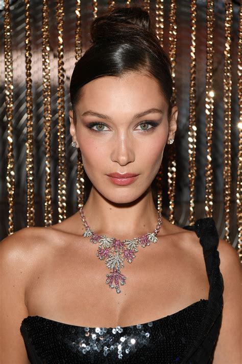 bella hadid takes a glamorous beauty cue from this bulgari diamond necklace in milan vogue