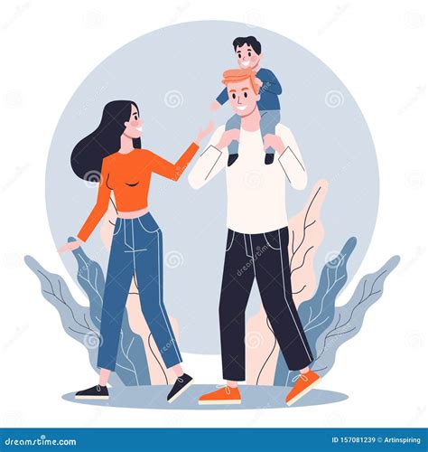 Familia Caminando Juntos Madre Padre E Hijo Ilustración Del Vector