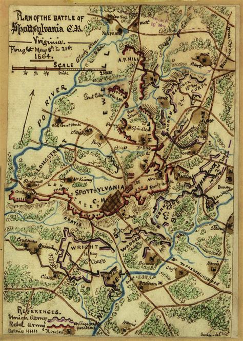 Vintage Spotsylvania Virginia Civil War Map 1865 Drawing By