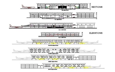 2d View Construction Detail Plan Of Airport Terminal Building Block