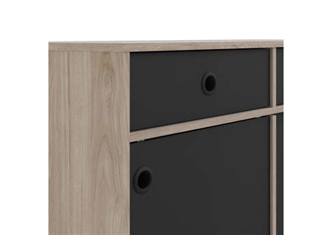 Rome Sideboard 2 Sliding Doors 2 Drawers In Jackson Hickory Oak With Matt Black