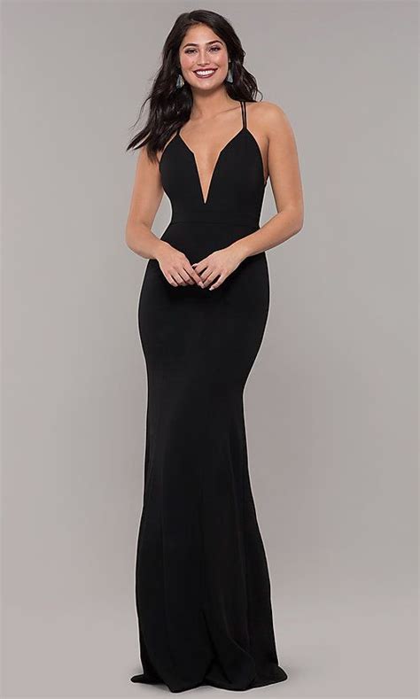 Strappy Back Deep V Neck Long Black Formal Dress In 2020 Glamorous