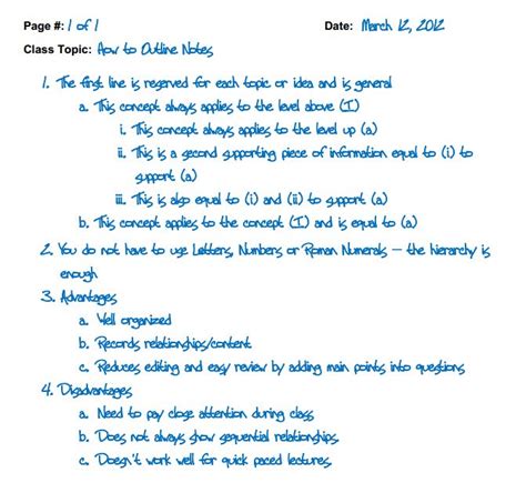 Outline Method Note Taking And Study Skills