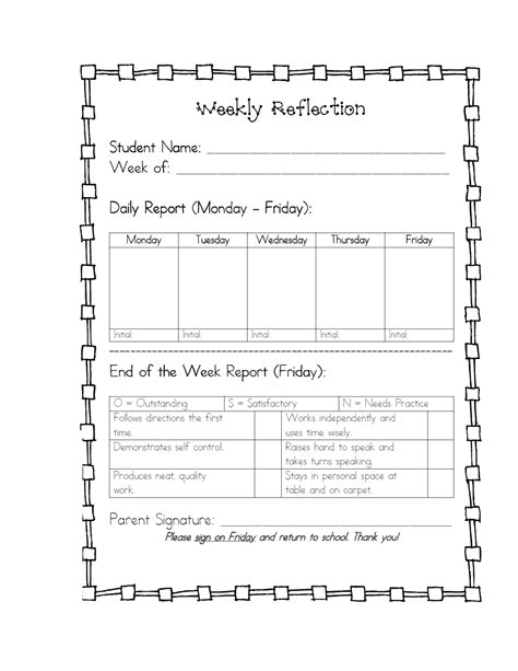 Weekly Reflection Behavior Reflection Behavior Reflection Sheet