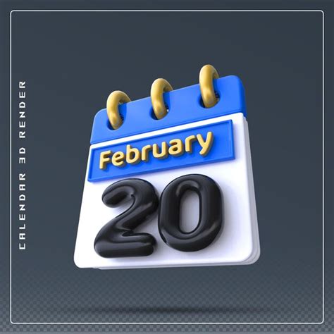 Premium Psd 20th February Calendar Icon 3d Render