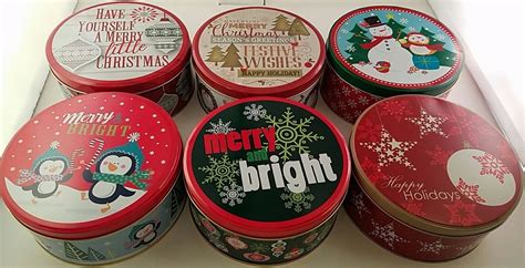 Christmas Holiday Round Cookie Tins Nesting Metal T Boxes Set A
