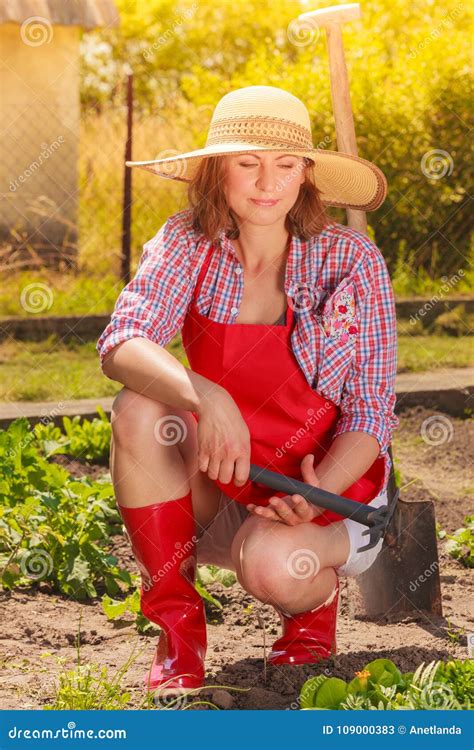 Woman With Gardening Tool Working In Garden Stock Image Image Of Summer Outdoor 109000383