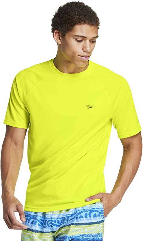 Speedo Mens Uv Swim Shirt Short Sleeve Regular Fit Safety Yellow