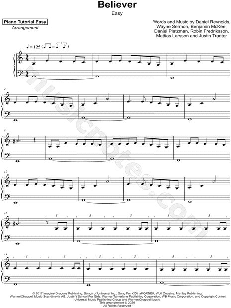 Piano Tutorial Easy Believer Easy Sheet Music Piano Solo In A