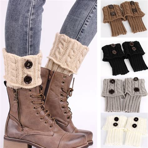 Women Winter Leg Warmer Button Crochet Knit Boot Socks Toppers Cuffs Beauty Decors Sock