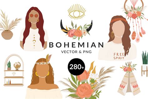 Bohemian Women Prints Illustrations Illustrations Creative Market